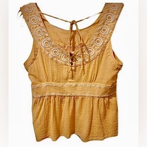 Anthropologie Floreat Yellow Mustard and White Grecian Inspired Blouse Size 12